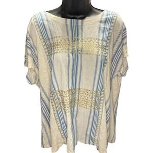 Lucky Brand Linen Blend Blue and Gold Striped Blouse Sz 1X
